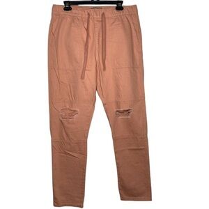 Forever 21 Distressed Knee Woven Pants (Size:L, Color:Dusty Pink)